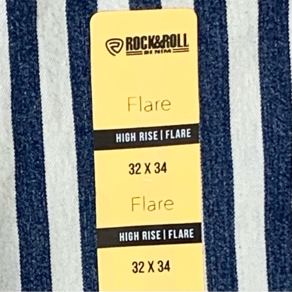Rock&Roll Denim NWT High Rise Flare Wide Stripe Cowgirl/Boho Jeans - Size 32x34 - Picture 11 of 15